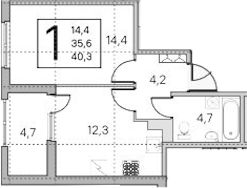1-комнатная квартира 35.6 м², 5/5 эт., ЖК «ЮгТаун. Олимпийские кварталы»